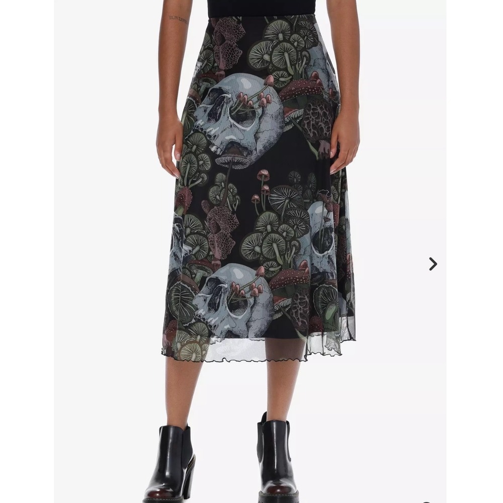 Hot Topic Mushroom Skull Mesh Midi Skirt Women Small Grunge Whimisgoth Y2K Goth